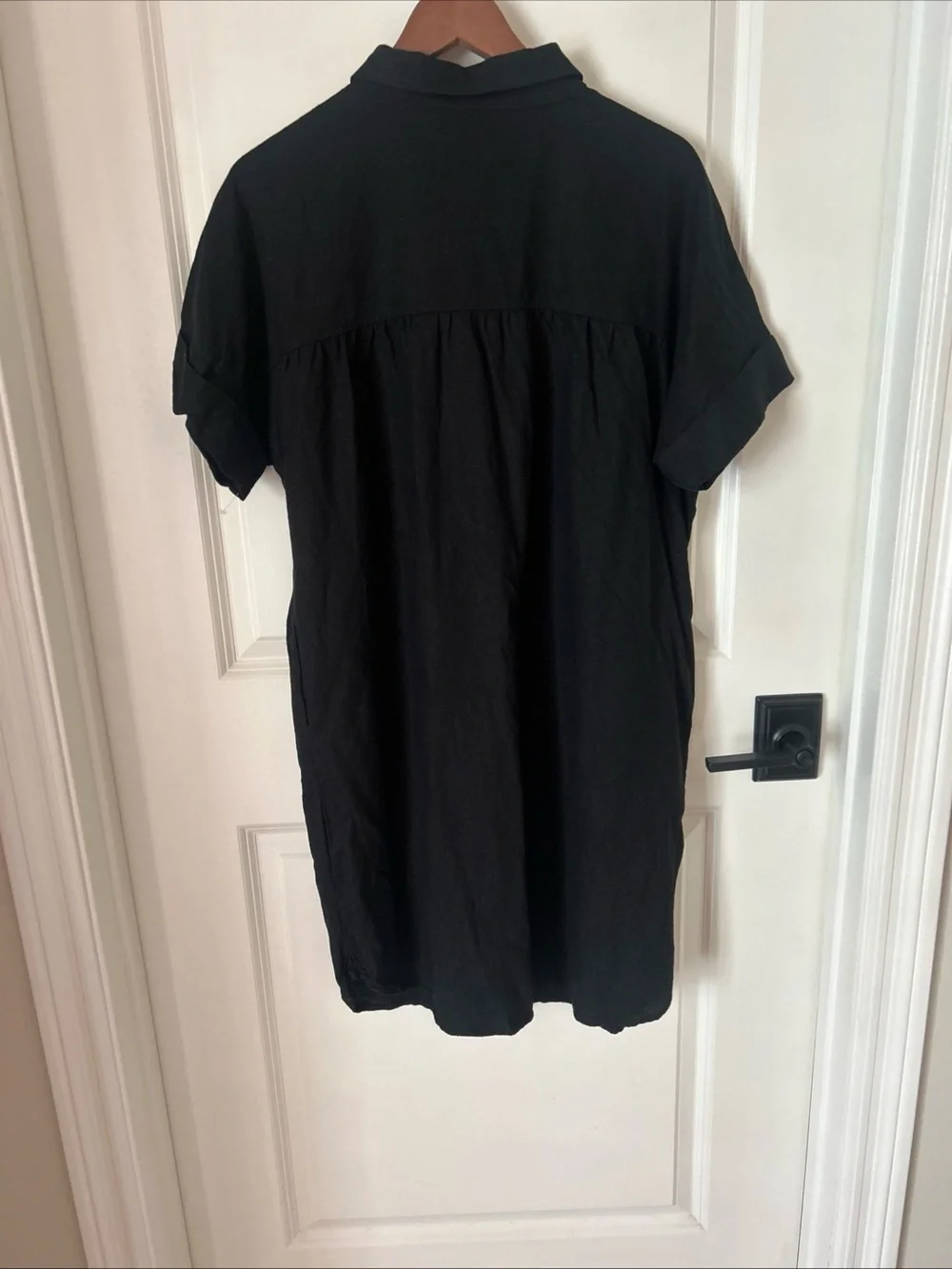 Well Worn Dress XL Black Linen Blend S/S Button Front Minimalist Capsule Travel